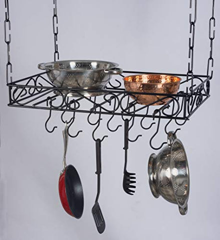 Concept Housewares PR-40530 Black Rod Iron Pot Rack, Medium