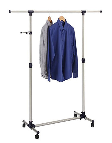 Finnhomy Single Rail Adjustable Free Standing Rolling Garment Rack Stainless Steel Clothing Portable Indoor Balcony Hanging Drying Stand Mobile Rack for Clothes Outdoor Sale Display with Caster Wheel