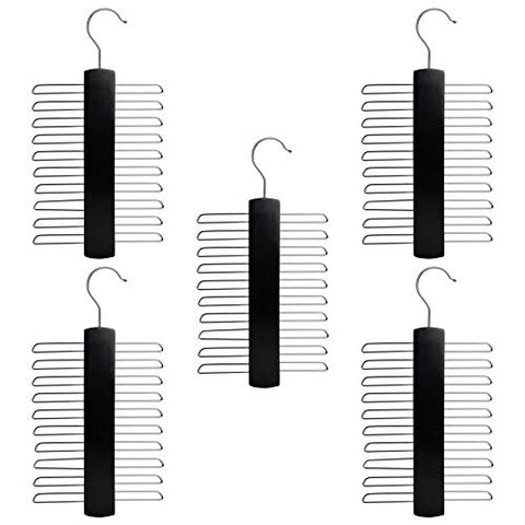 Nicholas Winter 20 Bar Wooden Tie/Belt/Scarf Hangers with Chromes - Black - Pack of 5