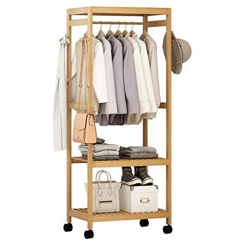 Dika UK Coat Racks Free Standing Wooden Clothing Garment Rack Coat Organizer Storage Shelving Unit Entryway Storage Shelf 2-Tier for The Storage of Shoes and Clothes Wooden Product(Wood Color)