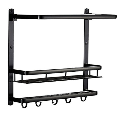 Ping Bu Qing Yun Space Aluminum Bathroom Shelf Black Bathroom Shelf Towel Rail Wall Mount Double Towel Hanger Aluminum Towel Holder (Modern Atmosphere) Advanced Material 480mm 500mm 220mm Towel ra