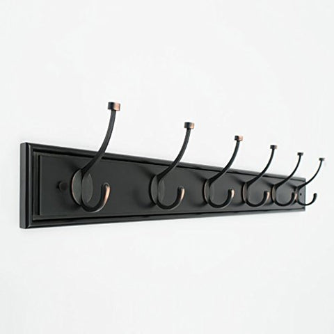 LXLA- Shelf Hangers Coat Rack Hook Up Double Wood Bamboo Wall-mounted White Brown Black (Available 2,3,4,5,6 Hooks, 32.3/48.3/64.3/80.3/96.3 11.5 2 cm) (Color : Black, Size : 6 hooks)