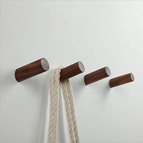 2Pcs Natural Wooden Coat Hooks, Wall Mounted Single Wall Hook Rack, Decorative Craft Clothes Hooks (Black Walnut, 8CM)