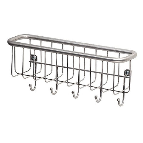 InterDesign Forma Mail Holder and Key Rack - Wall Mounted Letter Organizer and 5 Key Hooks for Entryway or Kitchen, Stainless Steel