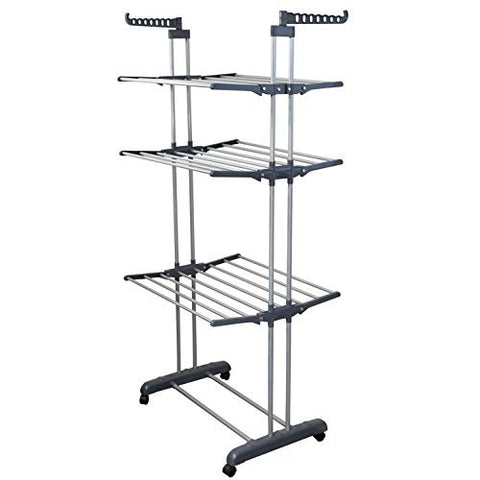 BonBon 3 Tier Clothes Drying Rack Folding Laundry Dryer Hanger Compact Storage Steel Indoor Outdoor (Gray/White)