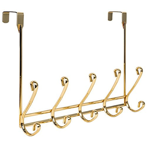 Richards Homewares 2 x 5 Modena Over The Door 5 Hook Metal Rack-Gold Finish