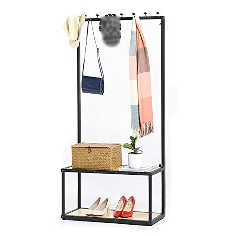 Simple wrought iron solid wood floor coat rack, hanging coat rack, foyer for shoes, shoe rack, clothing rack Home Furnishing (Size : 8030165cm)