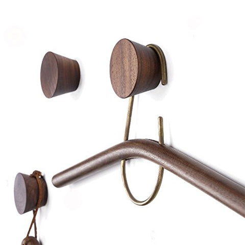 2Pcs Natural Wooden Coat Hooks, Wall Mounted Single Cone Wall Hook Rack, Decorative Craft Clothes Hooks (Black Walnut)