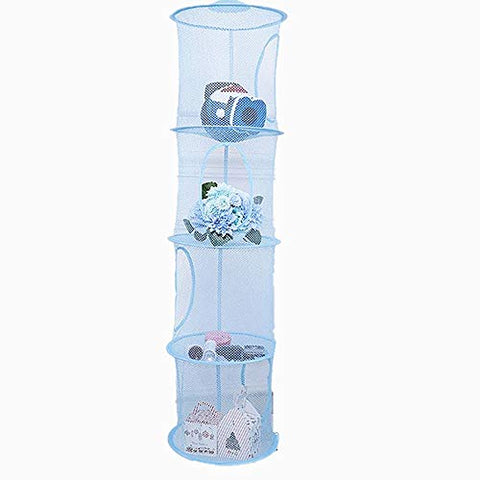 Leoyoubei 43 1/2" Hanging Mesh Storage Basket,4 Compartments/Folding Basket/Wall Hanging Small Plush Toy Storage Baby Clothes Hangers Hang Bag Attaches Easily to Any Rod (Blue)