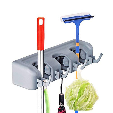 Spubote Broom Holder and Mop Holder Garden Tools Wall Mounted Commercial Organizer Saving Space Storage Rack Mop Holder for for Kitchen Garden and Garage, Laundry Offices (P3)