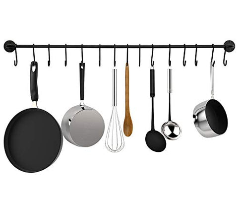 Greenco GRC30756 Pot And Pan Wall Mounted Rail, 15-Hook, Black