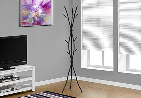 Monarch Specialties Coat Rack - Coat Tree with 8 Hooks, Hammered Metal 74" H (Black)