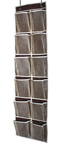 MISSLO Heavy Duty Over Door Organizer Hanging Shoe Storage for Narrow Door with 12 Large Mesh Pockets (Coffee)