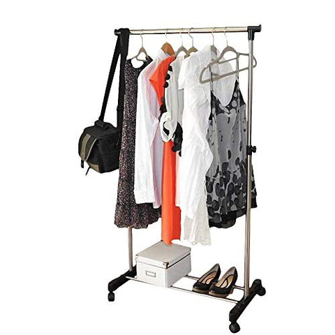 Binlin Clothing Rolling Rack,Single-bar Vertical & Horizontal Stretching Stand Clothes Rack with Shoe Shelf
