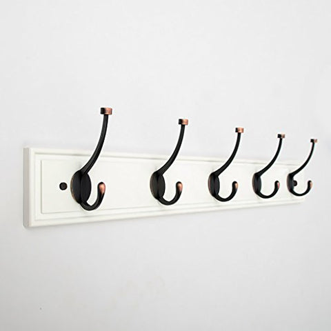 LXLA- Shelf Hangers Coat Rack Hook Up Double Wood Bamboo Wall-mounted White (Available 2,3,4,5,6 Hooks, 32.3/48.3/64.3/80.3/96.3 11.5 2 cm) (Size : 5 hooks)