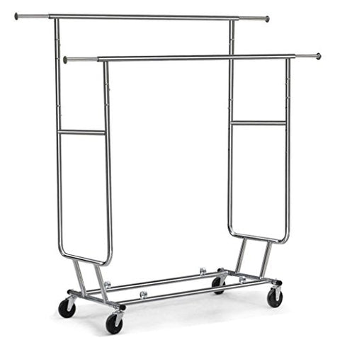 New Heavy Duty Commercial Garment Rolling Rack Double Rail Clothing Bar Retail Display Hanger #300