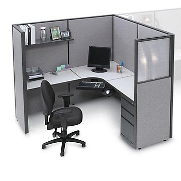 Pewter Haze Complete Cubicle with L-Workstation and Box/Box/File Pedestal