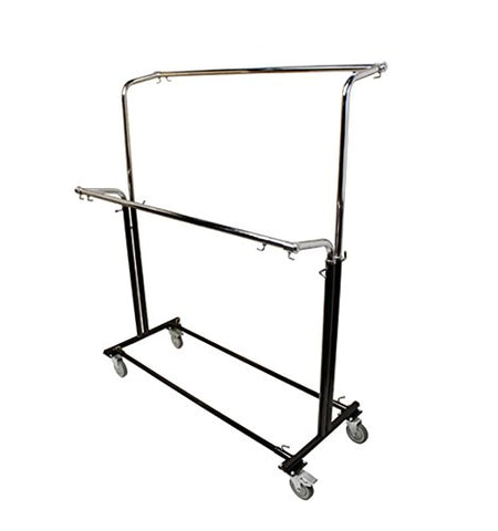 Adjustable Double Parrallel Bar Retail Rack Clothes Hanger w/ Swivel Wheels Lock