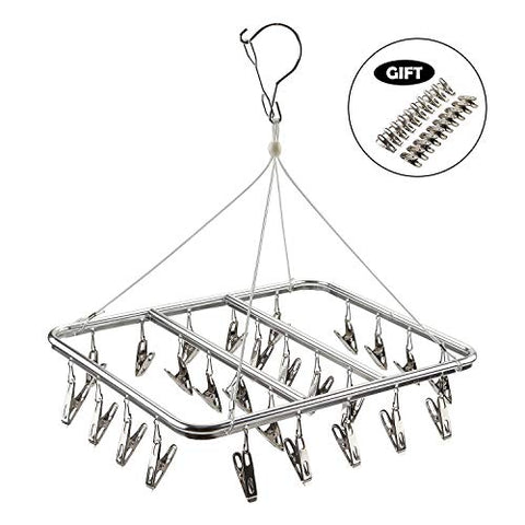 ASPERFFORT Stainless Steel Laundry Drying Rack with 26 Clips,Drip Hanger with Metal Clothespins for Drying Socks,Bras,Underware,Baby Clothes,Socks Clother Hanger