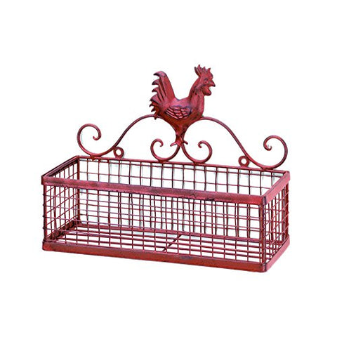 Smart Living Koehler Home Kitchen Decorative Gift Red Rooster Single Wall Rack Metal Mesh Basket