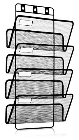 4-Pocket Hanging Wall File Organizer, Folder Holder + Mounting Hardware + Labels