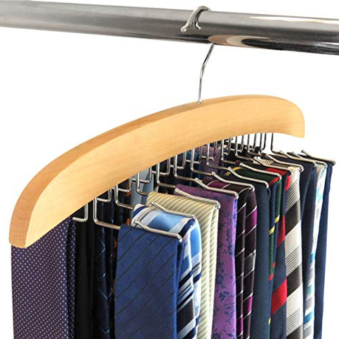 HANGERWORLD Wooden 24 Tie Hanger Holder Organizer Hook Storage Rack