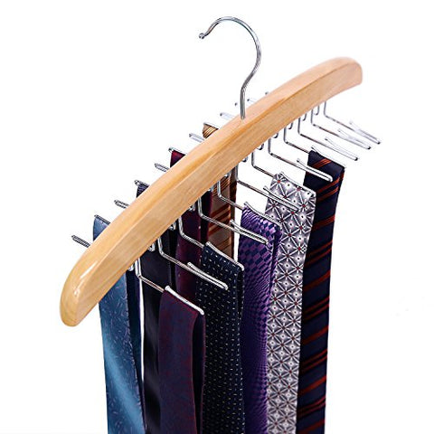 Ohuhu Wooden Tie Rack Hangers Rotating Twirl 24 Tie Organizer Rack Hanger Holder Hook