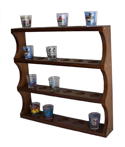 Shot Glass Display Rack Curio Wall Shelf (Walnut Finish) SC05-Waln