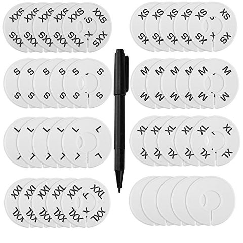 eBoot 40 Pieces Round Clothing Dividers Rack Size Closet Dividers White and Black with Marker Pen, Blank and Size XXS to XXL