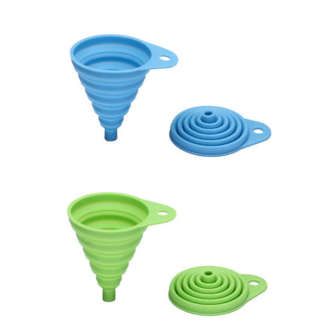 Rienar 2PCS Beautiful And Portable/Mini Kitchen Silicone Collapsible/Folding/Foldable Funnel(Green+Blue)