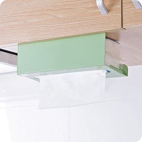 Cabinets Kitchen Hanging Paper Towel Rack Holder,Iron Tissue Box Cover Storage Rack (Light Green)