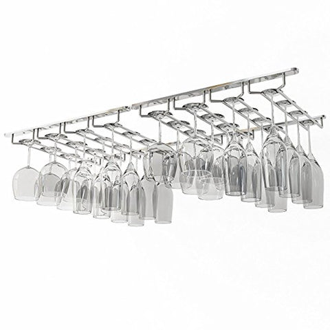 Wallniture Under Cabinet Stemware Rack - Wine Glass Storage Holder 17 Inch Set of 2 (Chrome)