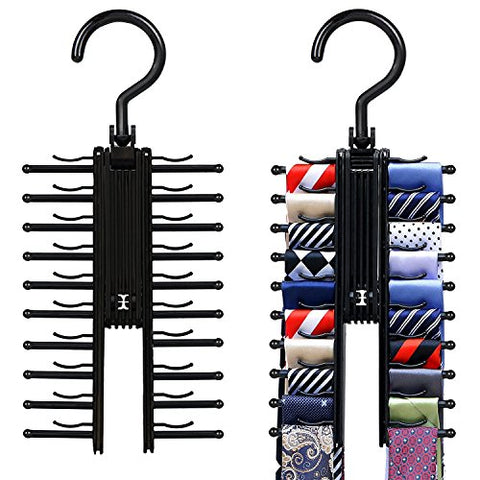 Fairyshop 2 PCS Cross X Hangers,Black Tie Belt Rack Organizer Hanger Holder Non-Slip Clips Holder With 360 Degree Rotation,Securely up to 20 Ties