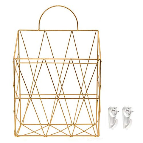 Saim Hanging File Holder Wall Mounted Metal Wire Shelf Portable Desk Organizer Rack for Home Office Supplies Magazine Mail Document Books Keys Storage Holder Golden