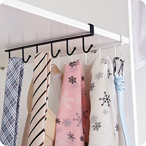 Ruimin Multi-Function 6 Hook Under Shelf Mugs Cups Wine Glasses Storage Drying Holder Rack, Cabinet Hanging Organizer Rack for Ties And Belts