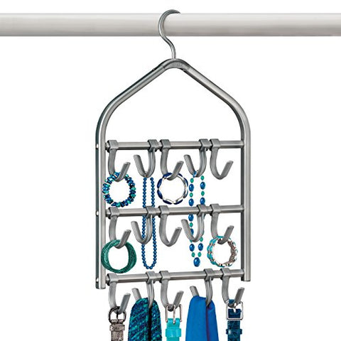 Lynk Double Sided Scarf Hanger - Belt, Hat, Jewelry, Accessory Holder - 15 Hook Closet Organizer Rack - Platinum