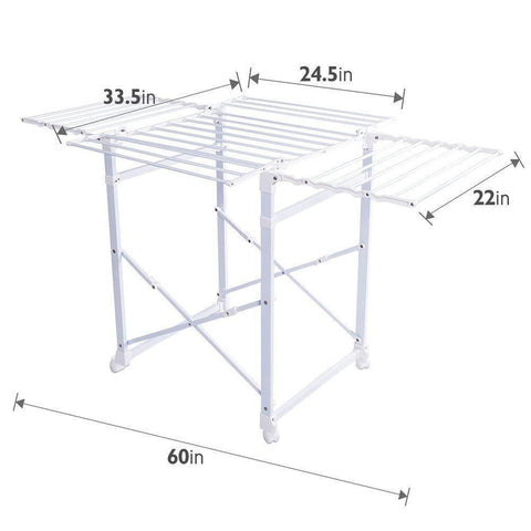 Tangkula Folding Drying Rack Laudry Shelf Heavy Duty Clothes Hanging Rack with Wheels (White 002)