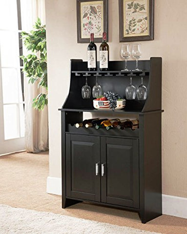 Kings Brand Furniture Wood Wine Rack Buffet & Storage Cabinet, Black
