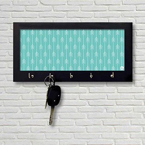 Nutcase Wooden Key Holder Hanger for Wall - Designer Key Chain Hanging Board Box - 5 Hooks Wall Mounted Key Rack - Screws Included - Arrow Ends - Teal