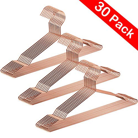 CBTONE 30 Pack Strong Metal Hanger 16.5 Inch, Metal Wire Clothes Hangers Coat Hanger Standard Hangers with Anti-Slip Grooves for Everyday Use, Rose Gold