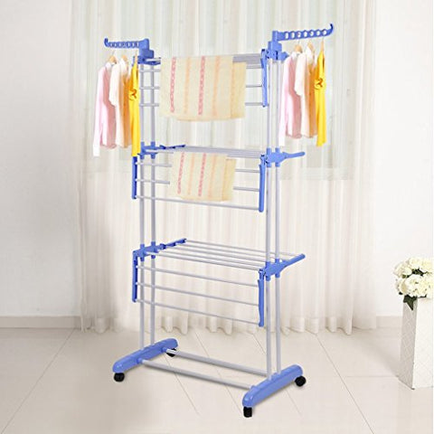 GOGOUP Clothes Drying Rack, Portable Folding Laundry Garment Hanger Stand, Clothes Rail Multifunctional Indoor Outdoor Storage Rack