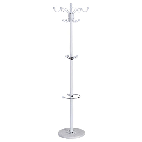 15 Hooks 70" Metal Coat Hat Jacket Stand Tree Holder Hanger Rack w/ Marble Base - White , Hall Tree Coat rack with Bench , Wrought Iron Coat Tree , Standing Coat Rack Tree ,Coat Tree Commercial -White