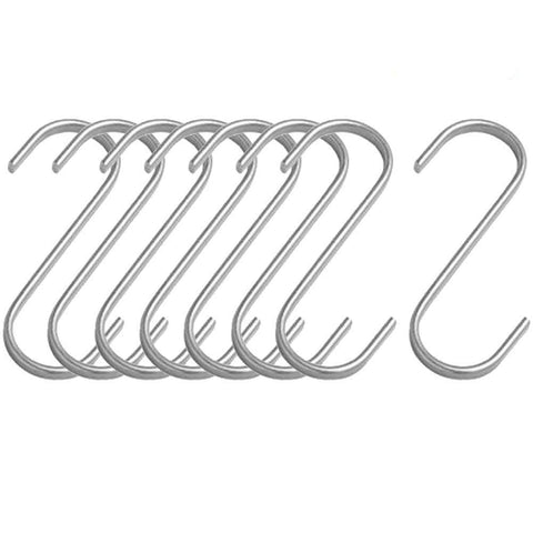 GooGou 304 Stainless Steel Flat S Hooks Utility S Shaped Hanging Hooks for Butcher Meats, Organizing Utensils, Pots and Pans, Jewelry, Belts, Closets 8 Pack (110mm)