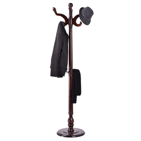 New Standing Wood Coat Hat Rack Tree Hanger Hall Entyway