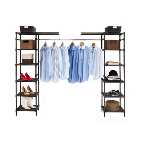 Seville Classics Expandable Resin Slat Double-Rod Clothes Rack Closet Organizer System, 74" to 102" W x 14" D x 72.75" H, Espresso