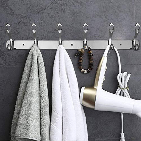 Arplis Wall Mounted Hooks, Stainless Steel Rack Wall Hanger with 6 Double Hooks Design, Coat Towel Rail Hook for Foyer, Hallways, and Bedrooms