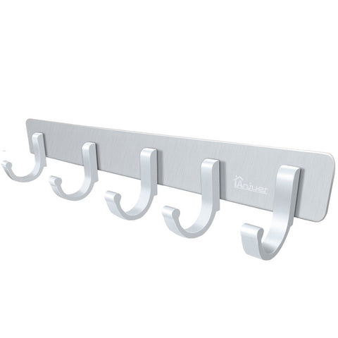 Anjuer Wall mount 5 Hooks Rack Utility Hook Rail Coat Hooks Hanger, Aluminum Metal