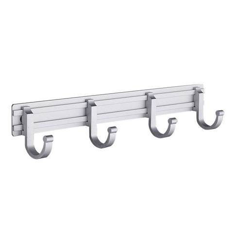 MyLifeUNIT Bathroom Wall Mount Aluminum Coat Rail, Hook Rack with 4 Flared Adjustable Tri-Hooks