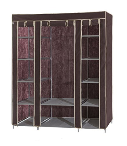 Dream Palace Portable Fabric Wardrobe with Shelves, Covered Closet Rack, with Bonus Sock Organizer, Hanger Pack, Extra Wide 59 (Brown)