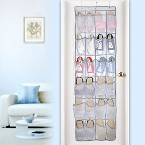 Quaanti 24 Pocket Shoe Space Home Over The Door Hanging Organizer Practical Storage Holder Rack Closet Shoes Bag Holder (White)